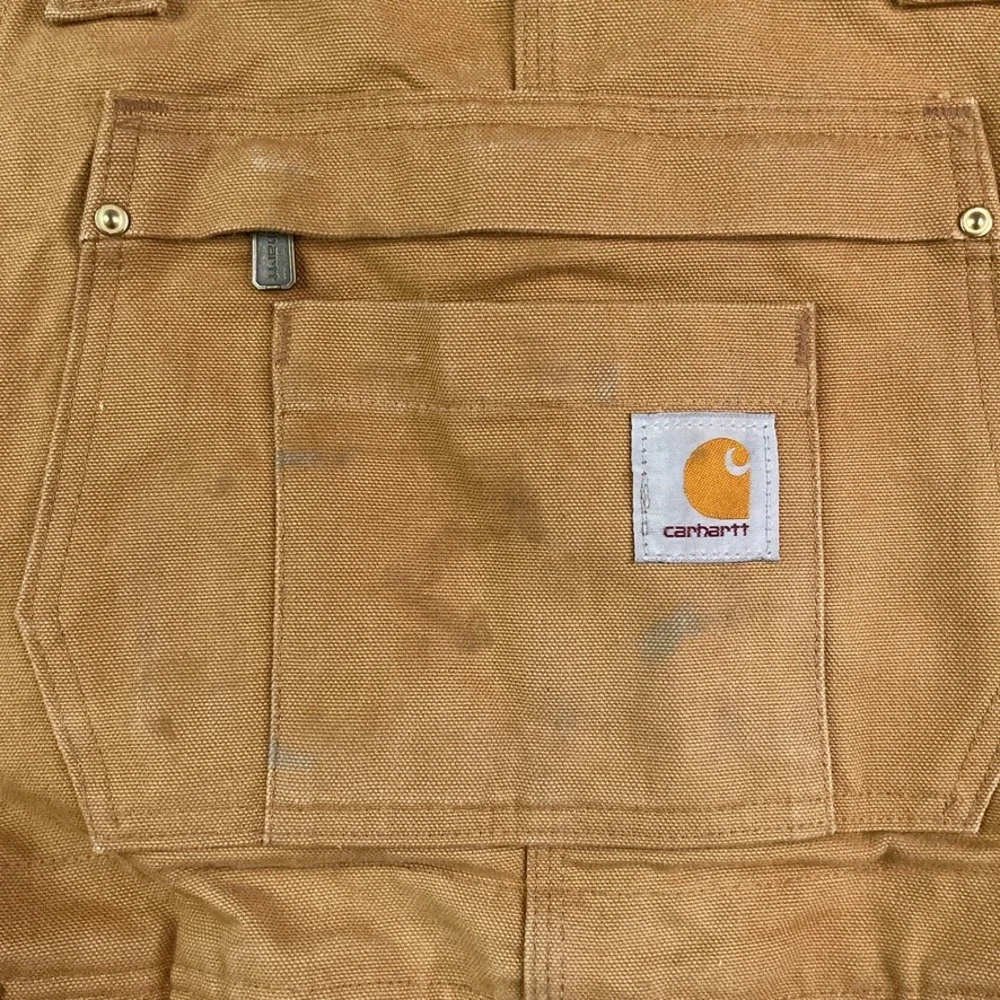 Carhartt Bib Overall Men Medium Short Brown Loose Fit Duck Insulated Double Knee